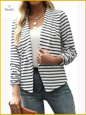 Women's 3/4 Sleeve Blazer Cardigan Jacket Open Front Work Office